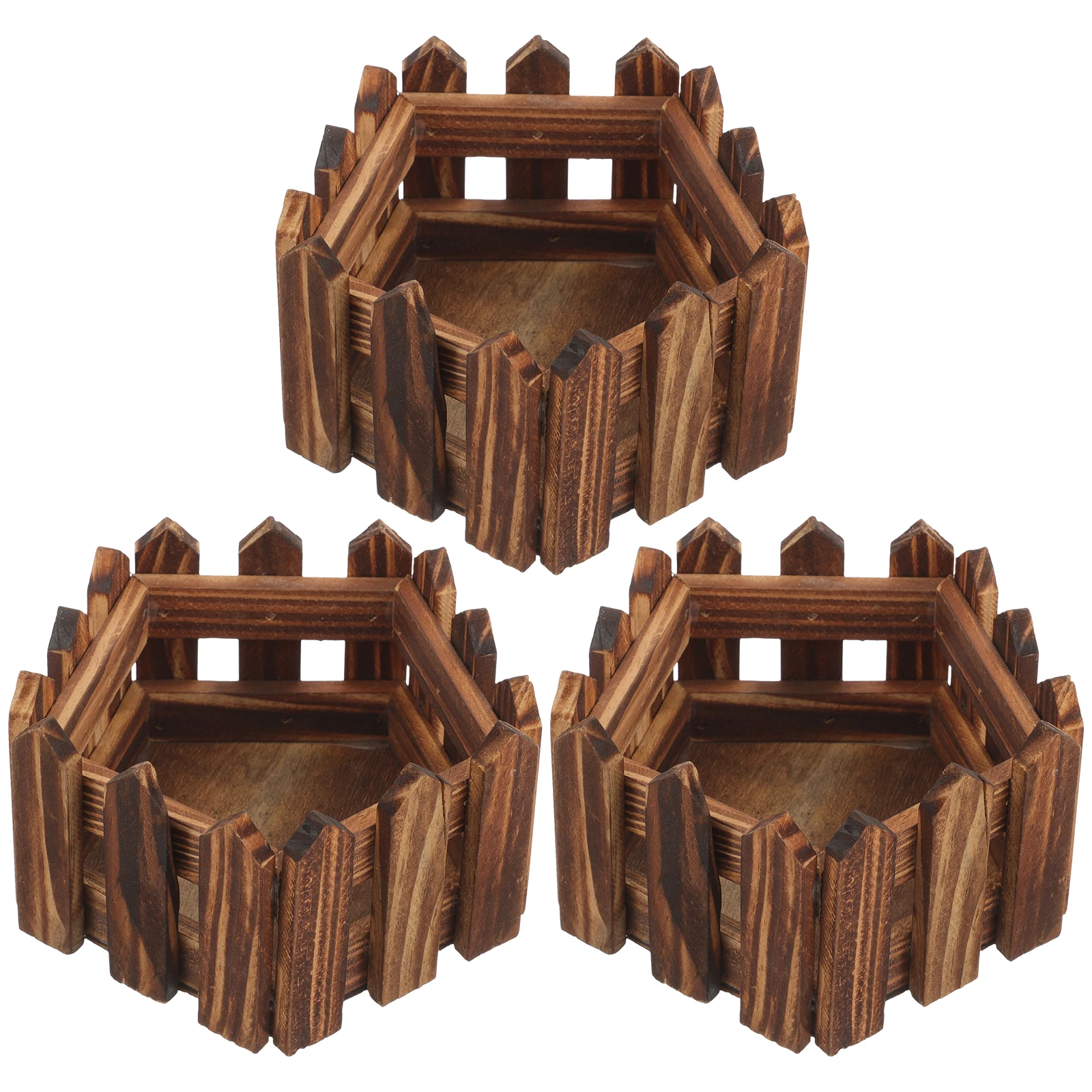 

3pcs Wooden Pot Wood Planter Carbonized Wood Planter for Plants Succulents Garden Balcony Decor