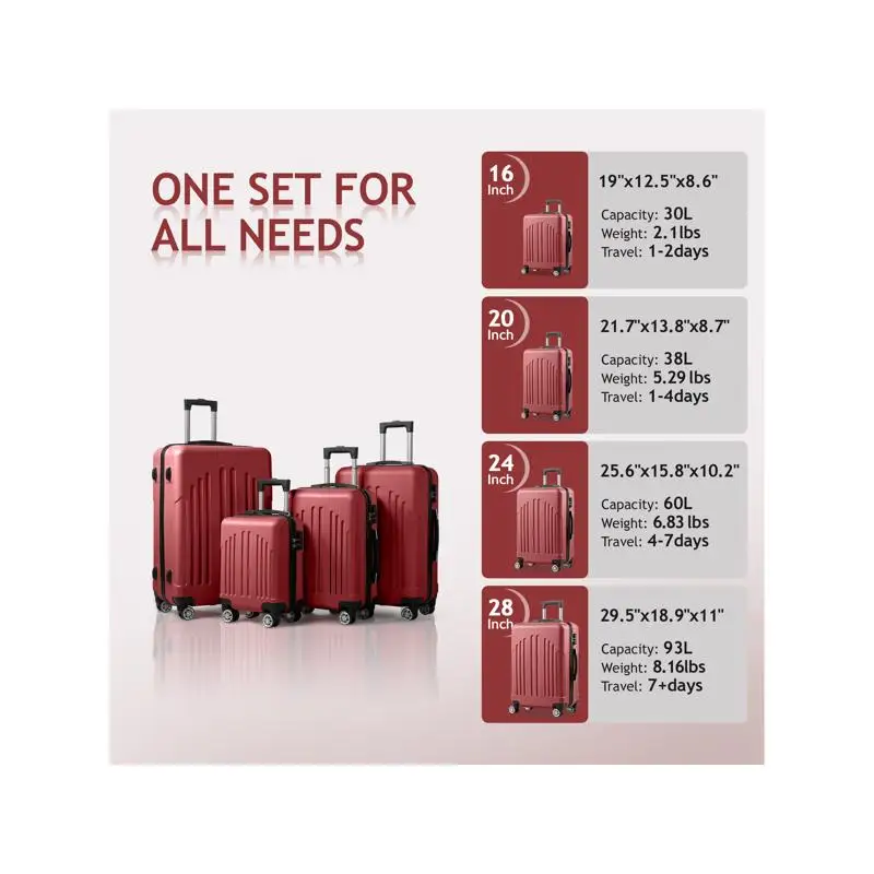 حقيبة تروللي بعجلات 4 في 1 مخططة عمودية منحنية - تصميم أحمر عتيق للسفر والتنظيم #3