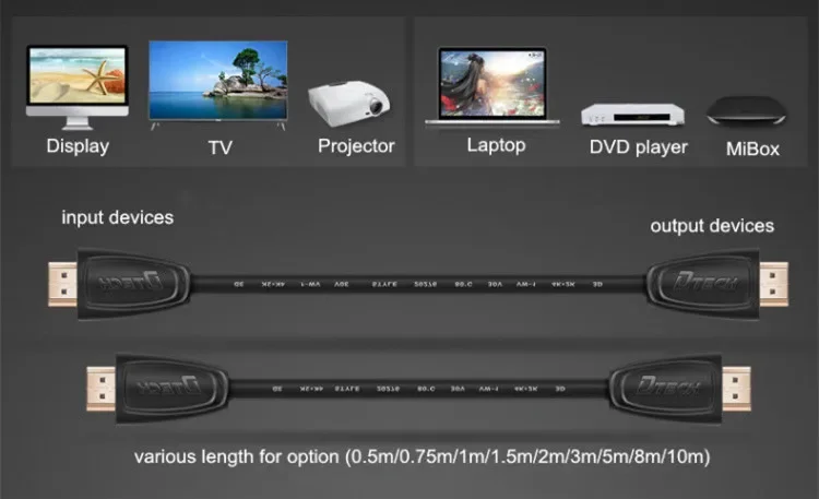 DTECH 3 capas que blindan el cable video HDMI chapado en oro 4K 3D del núcleo de cobre puro HDTV 1M