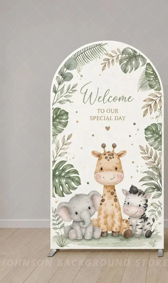 Safari Jungle Animals car leaf Arch Backdrop Cover Wild One Birthday Party Decor Safari Baby Shower Arch Cover background