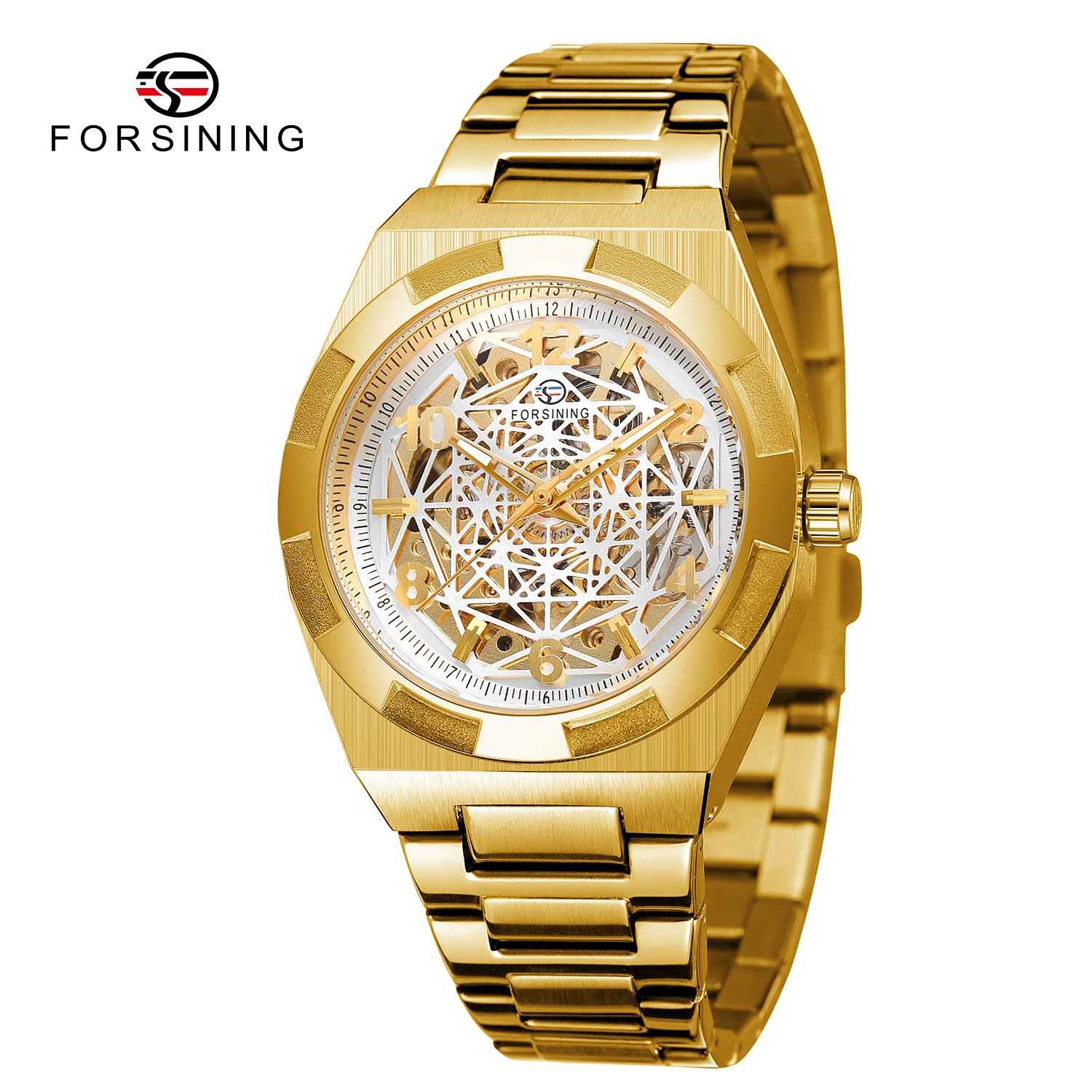 

FORSINING Hot Selling Skeleton Automatic Self Wind Mechanical Men's Watch Reloj Para Hombre Stainless Steel Strap Wristwatch