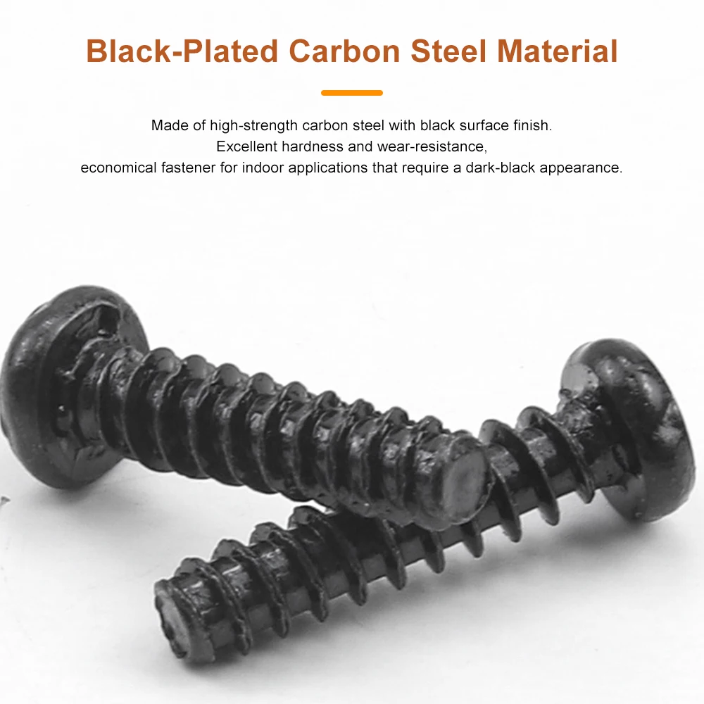 Cross Pan Head Flat Tail Tapping Screw Black Carbon Steel M1 M1.2 M1.4 M1.5 M1.6 M2-M5 Phillips Round Head Self Tapping Screw
