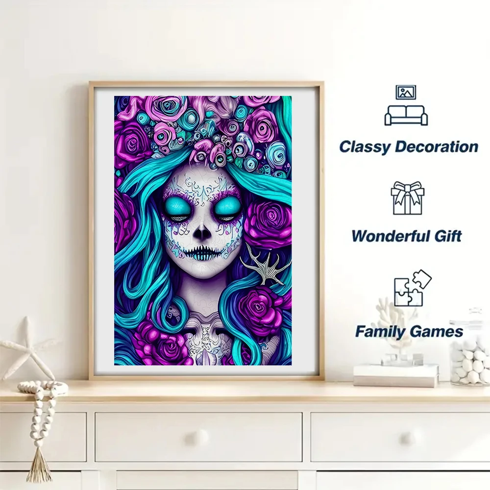 Mysterious Skeleton Wooden Puzzle Colored Death Fun Toy Wooden Puzzle Intelligent Game Round Puzzle