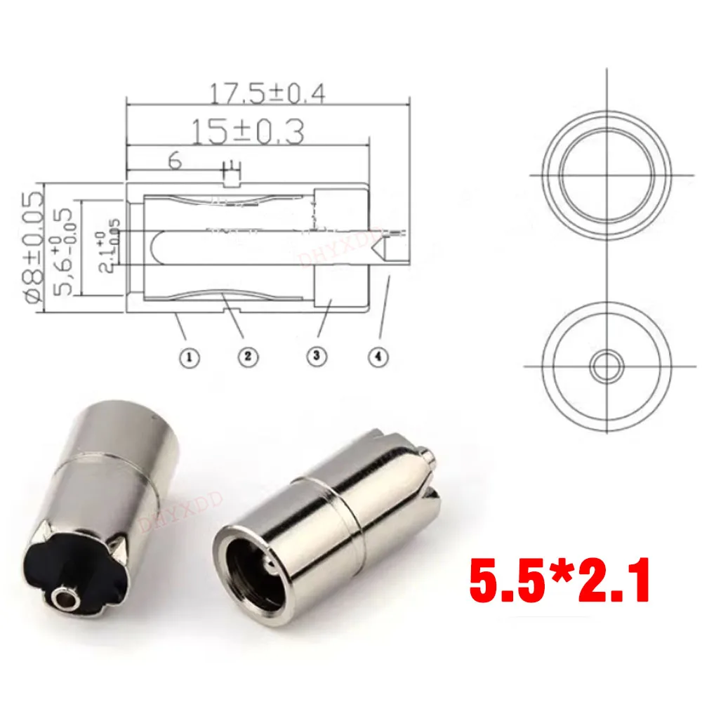 5pcs Copper Female DC Power plug 5.5*2.1mm 3.5*1.3mm 5.5*2.5mm 4.0*1.7mm 6.5x3.0mm 2.5*0.7mm Female Connector For Welding