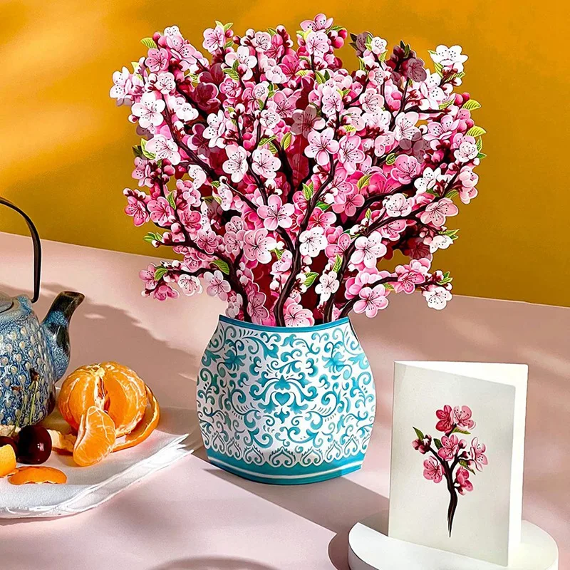 Paper -Up Cards, Cherry Blossoms, Life Sized Forever Flower Bouquet 3D Popup Greeting Cards, Birthday Gift Cards Durable