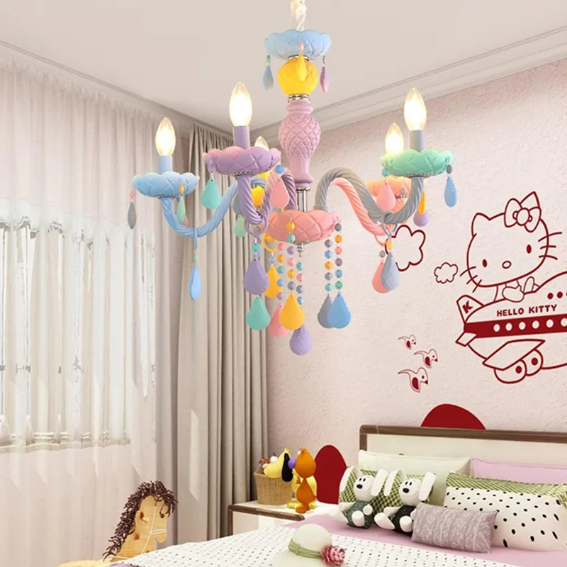 Rainbow Chandelier Modern Macaron Colorful Crystal Chandelier For Kids Room Bedroom Decor Princess Girl Children Room Luminaire