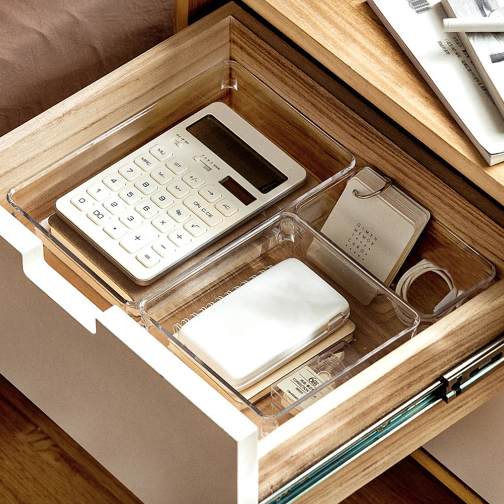 

4pcs Clear Storage Box Transparent Desk ganizer Plastic Drawer Small Makeup Kitchen Bathroom Office Stationery Trays Box