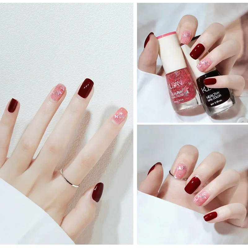 Nail Polish Without Baking Lamp White Fine Glitter Non-baking Non-peel Transparent Shiny Oil Base Coat Nude Nail Polish