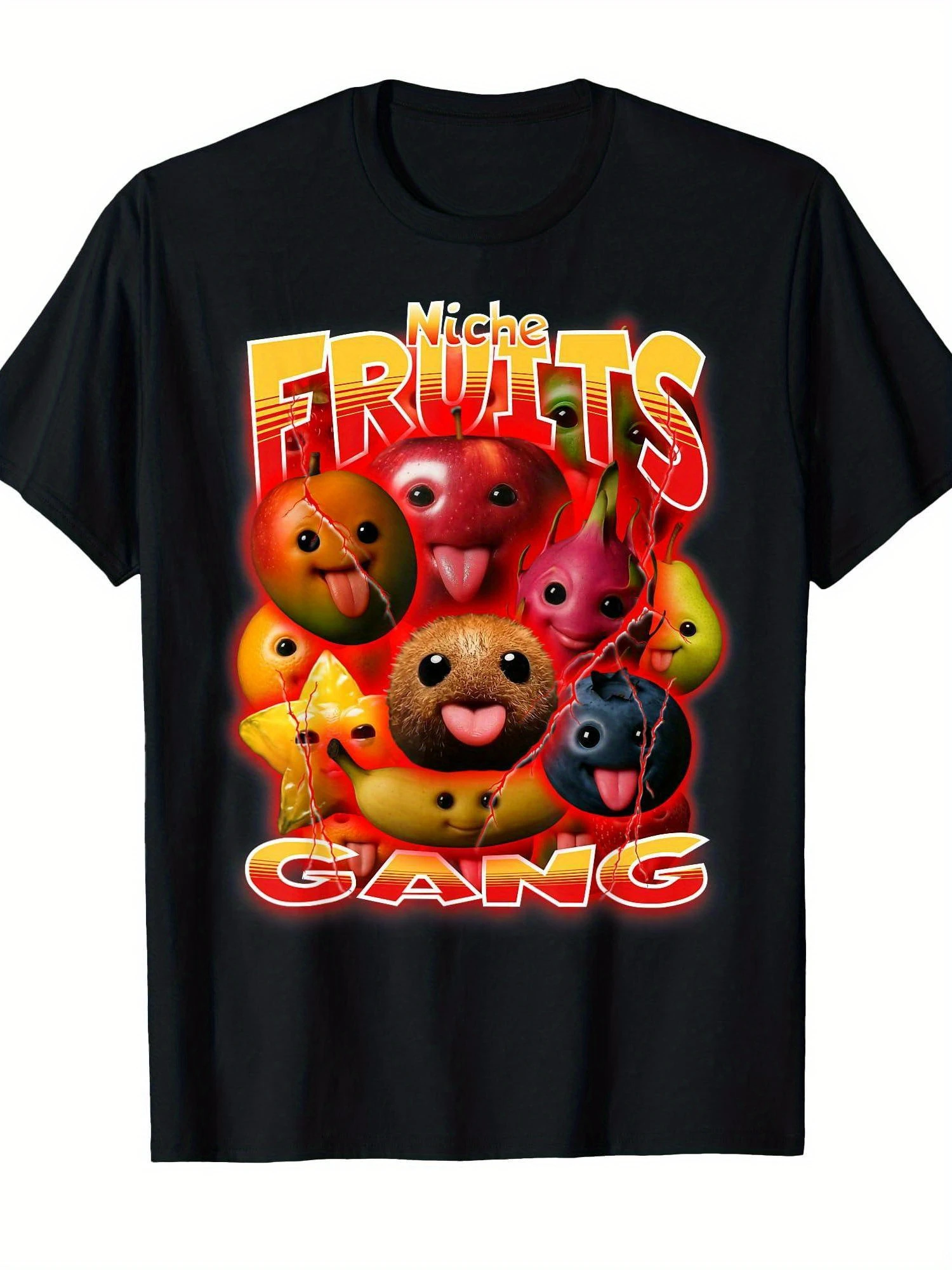 Men's Fun AI Fruit-Meme T-Shirt – Anthropomorphic Fruit Gang Graphic – Gen Z Humorous Apparel  mens t shirts