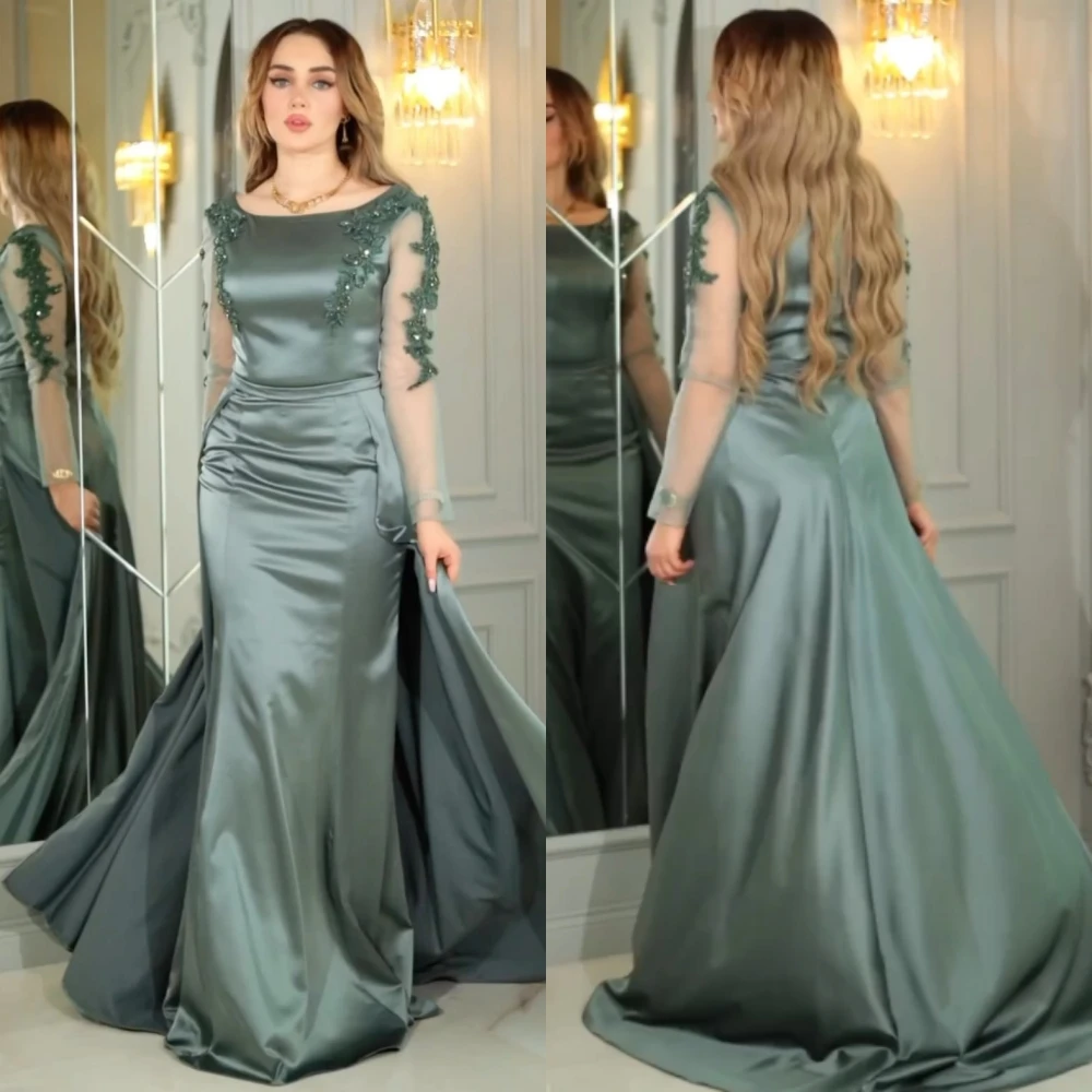 Funkeln exquisite hochwertige Satin Perlen formelle Abend A-Linie quadratischen Hals maßge schneiderte Anlass Kleid lange Kleider