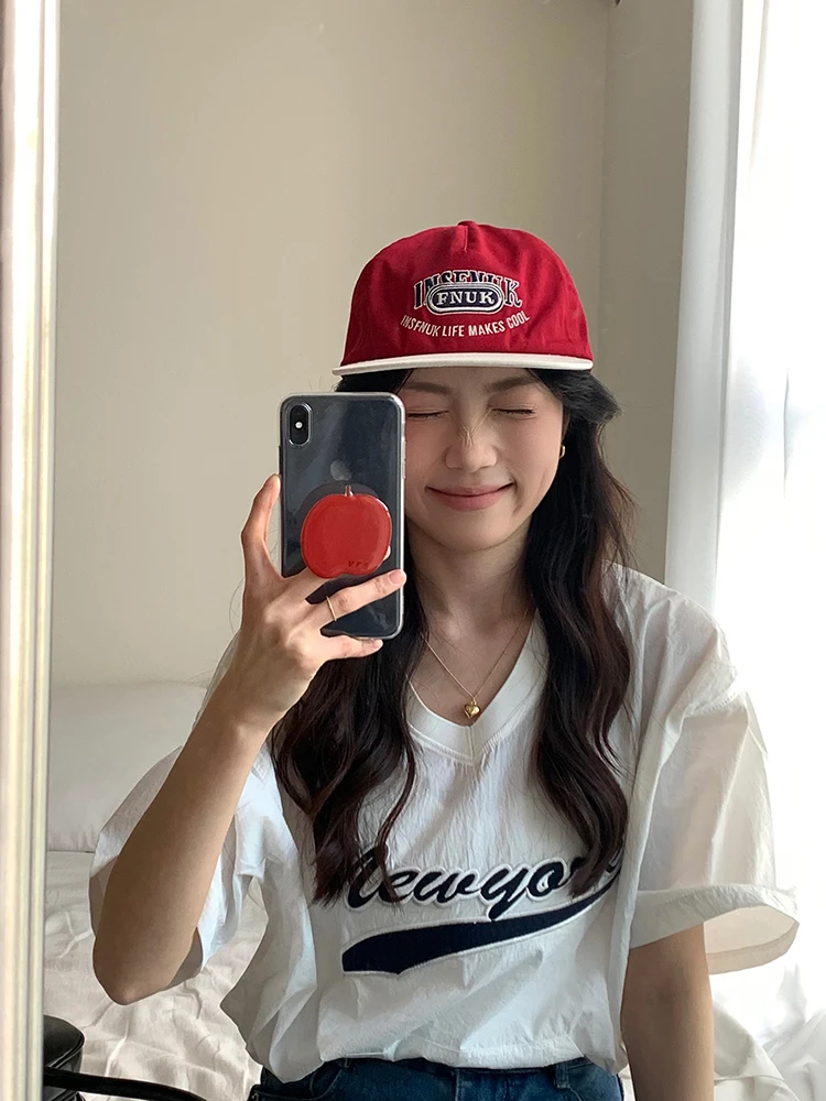 Korean Fashion Color Contrast Baseball Cap Flat Brim Hat Female Summer Cap Retro Hip Hop