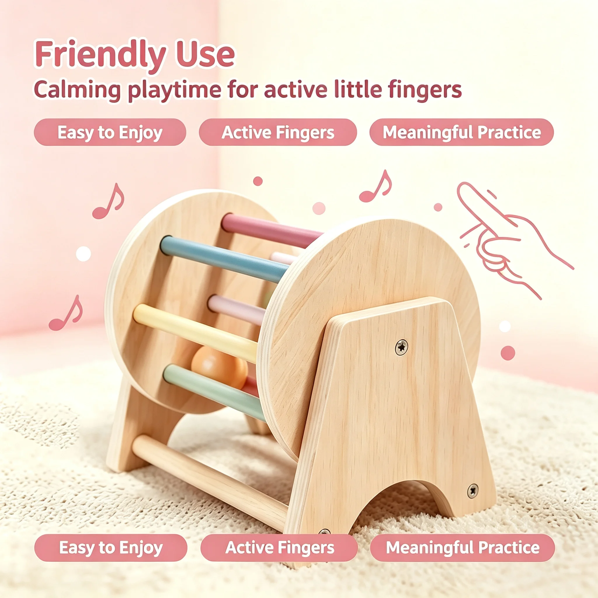 Juego de batería rodante de madera Montessori, juguetes educativos coloridos con bolas de rompecabezas para música y coordinación temprana, regalos ideales