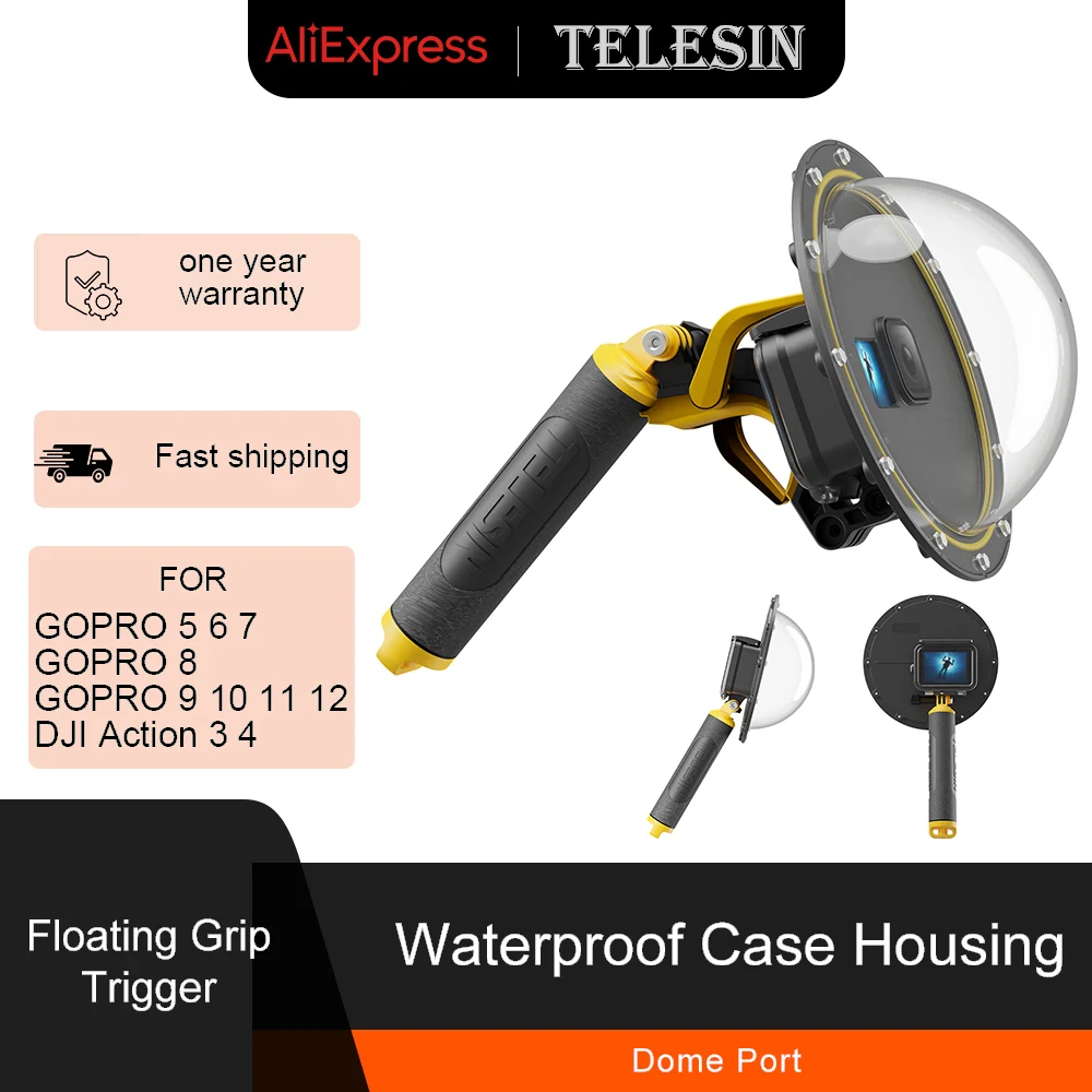 TELESIN 6\'\' Dome Port 30M Waterproof Case Housing For Gopro Hero 5 6 7 8 9 10 11 12 And Dji Trigger Dome Cover Lens Accessories