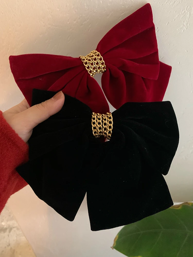 Aksamitna kokardka z klipsem Kobiety Dziewczyny Eleganckie spinki do włosów Vintage Czarne wino Czerwone kokardki Spinka do włosów Prom Akcesoria do włosów — zdjęcie 5