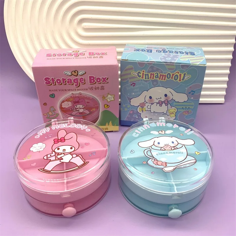 Słodki i uroczy Sanrio cinnamoroll Moja melodia nowa studencka kreskówka kreatywna przenośna biżuteria na biurko okrągłe pudełko do przechowywania ozdoby