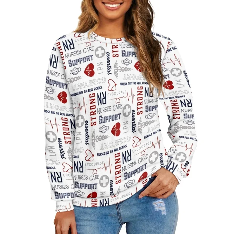 

Cartoon Nurse Print Sweatshirt For Women Autumn Long Sleeve Top Trendy Ladies Girls Hoodie Loose Female Clothing Pullover