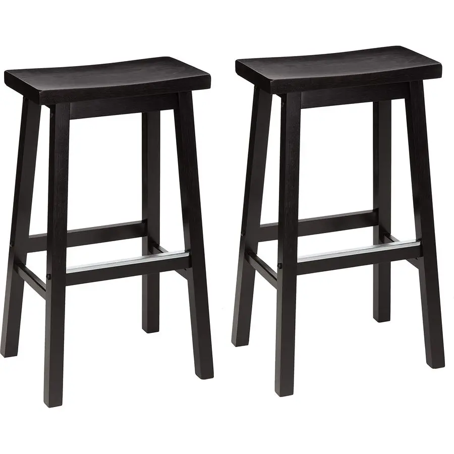 

Solid Wood SaddleSeat Kitchen Counter Barstool with Footrest, Easy Assembly 29Inch Height Black Set of 2