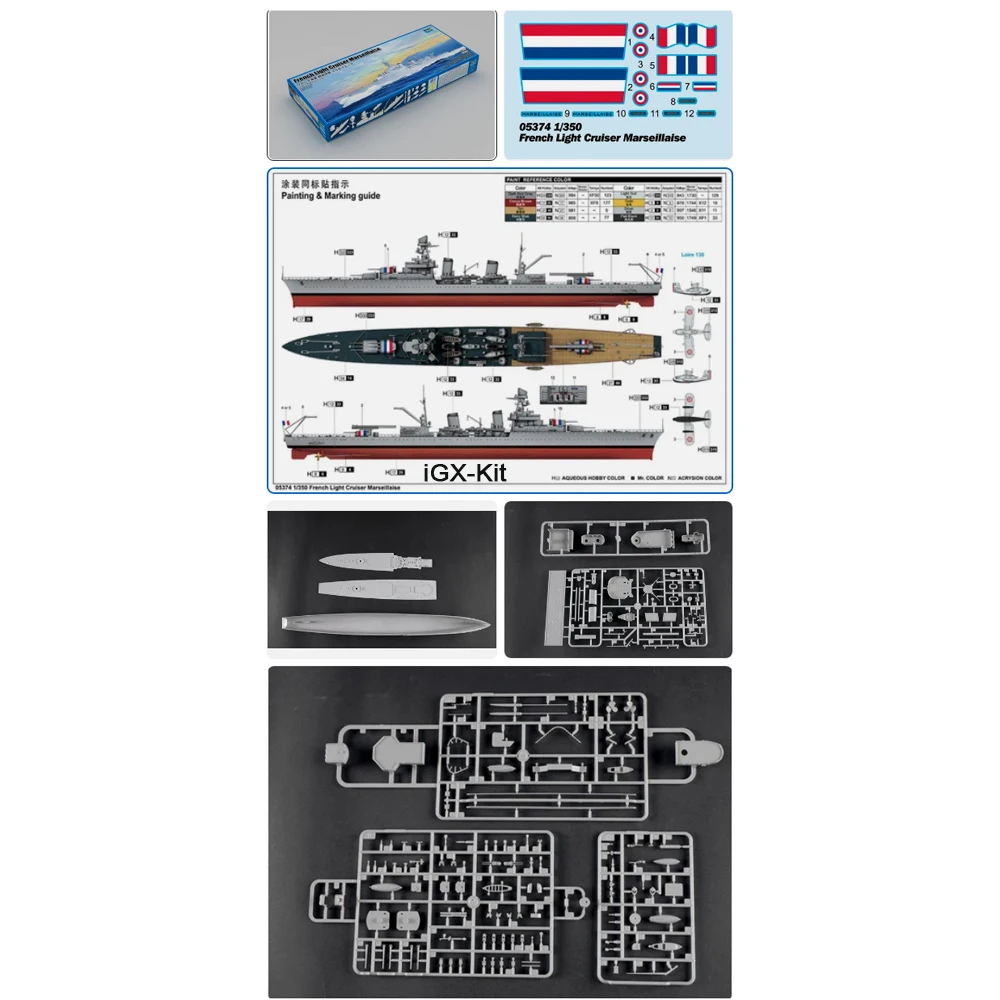 

Trumpeter 05374 1:350 Scale French Light Cruiser Marseillaise Ship Boats Assembly Plastic Model Kit Building Toy