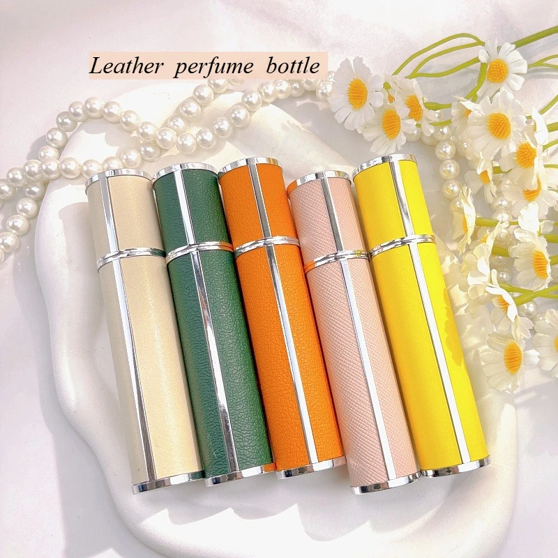 Botella de Perfume de Vidrio de Lujo de 10 ml con Estuche de Cuero, Botellas de Perfume Recargables con Atomizador, Botella de Viaje