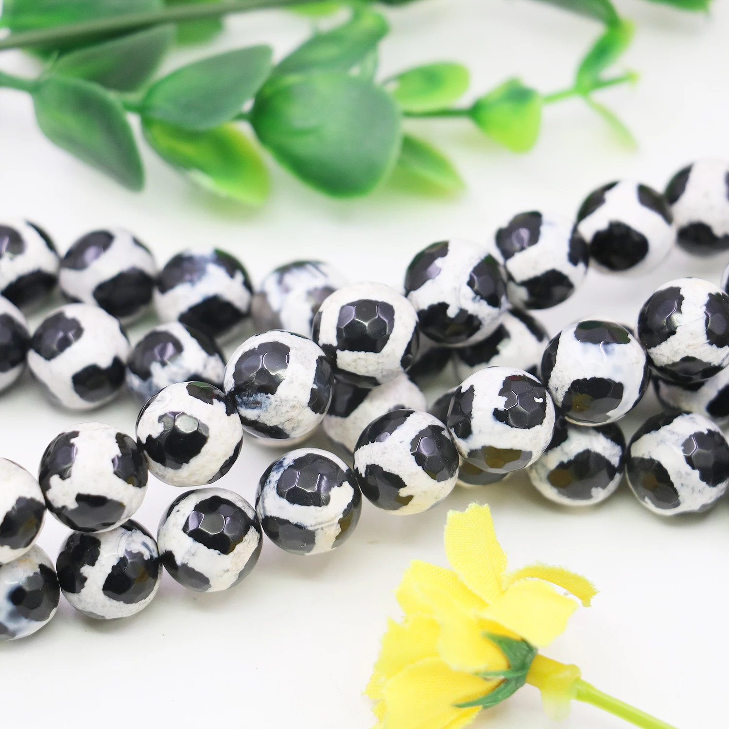 6/8/10mm Natural Agate Stone Round Faceted Black&White Zebra Gemstone Loose Beads DIY Onyx Women Girl Jewelry Making Design