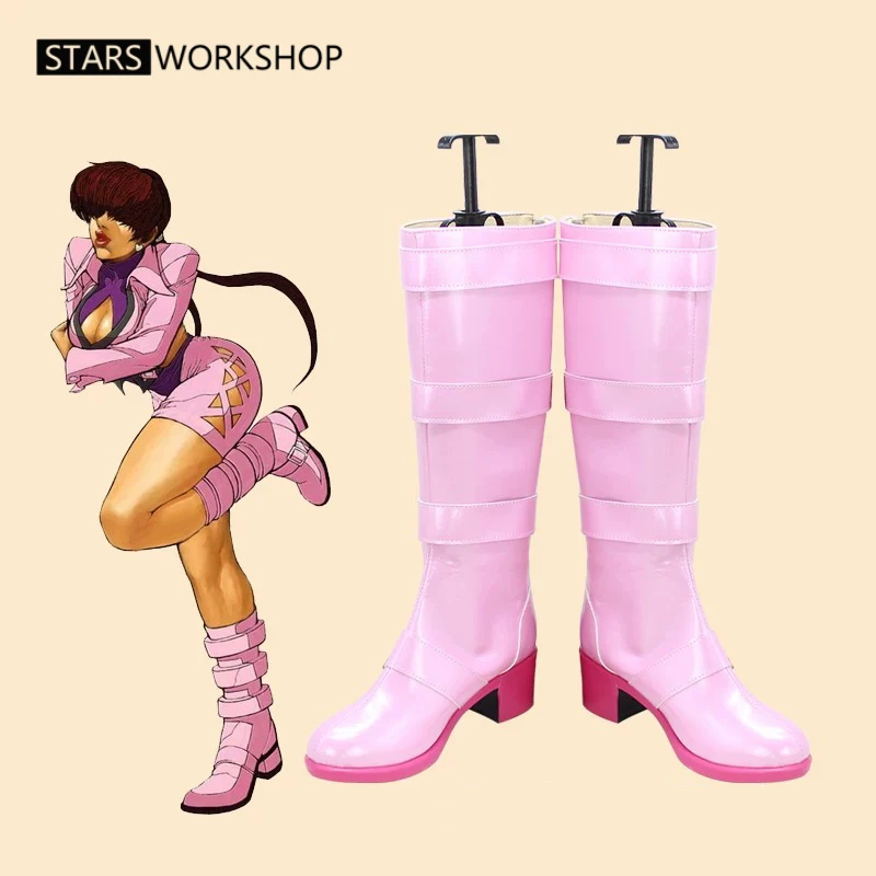 The King Of Fighters KOF Shermie Cosplay Shoes Pink Long Boots