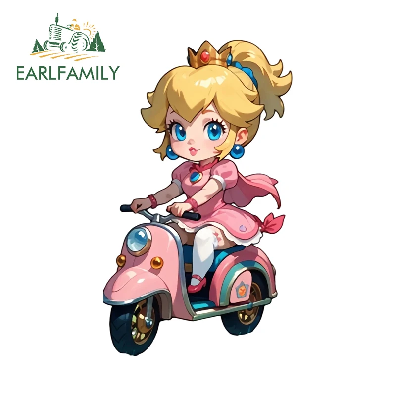 EARLFAMILY Princess Peach Furry Bumper Decal Laptop Kawaii Anime Car Stickers Cartoon Car Assessoires Scratch-Proof Sticker