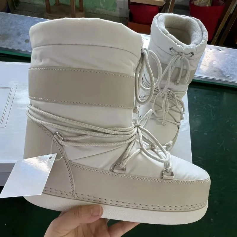 Winter-Warmfleece-gefütterte Moon Boots für Damen, dicke Sohle, rutschfest, kurzer Schnitt, wasserdichte Schneestiefel, modisch 2026