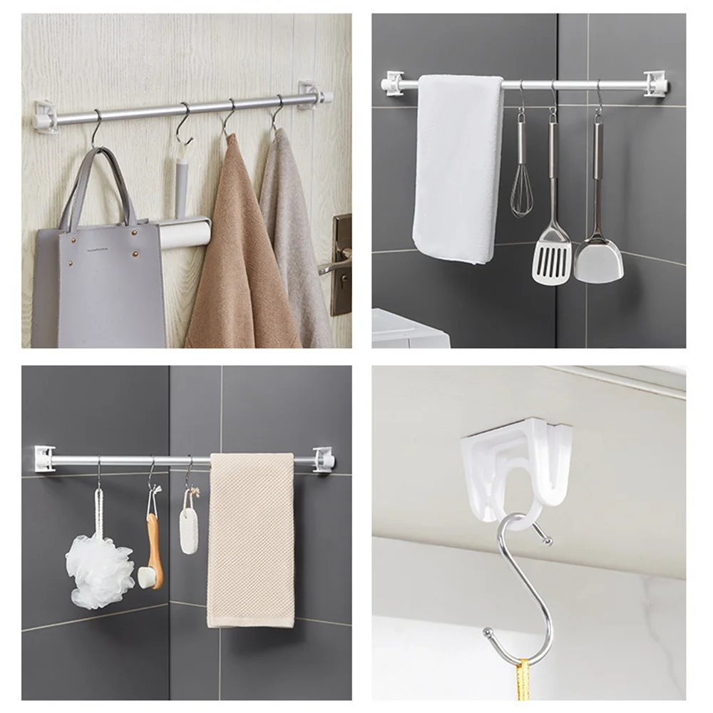 Punch-free Curtain Rod Hooks 360 Degree Rotation Self-adhesive Wall Bracket Clamp Shower Curtain Hanging Rod Ring Kitchen Hook