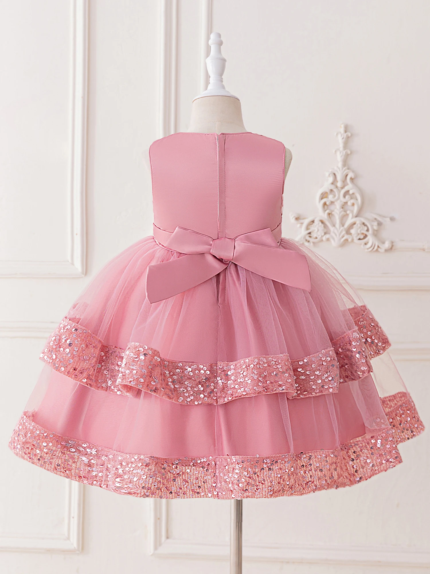 

Girls Sequined Sleeveless Crew Neck Formal Dress Wedding Party Pageant Ball Gown Dress Kids Flower Girl Dresses