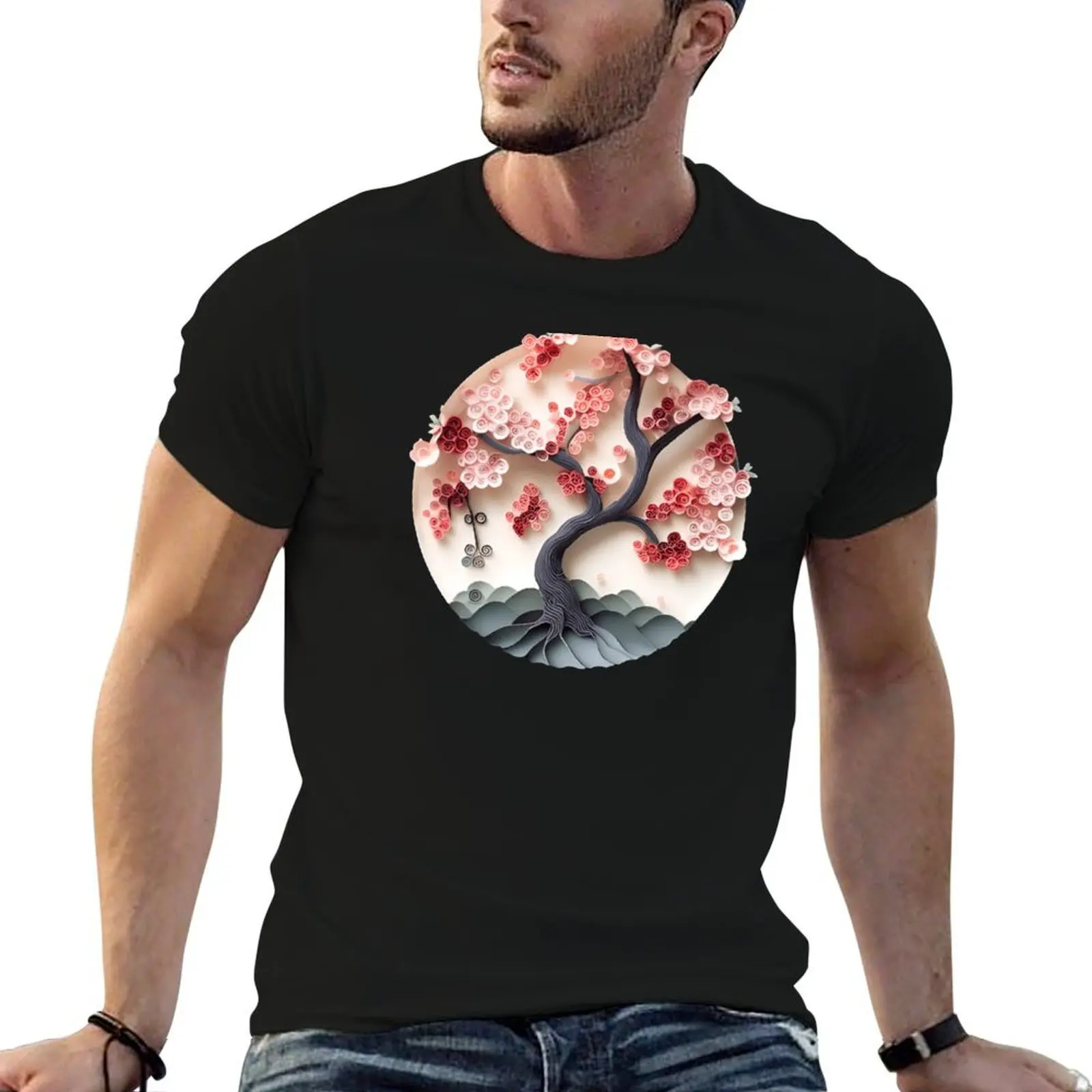 Pink Japanese Cherry Blossom - The Paper Collection T-Shirt sports fans sweat mens white t shirts