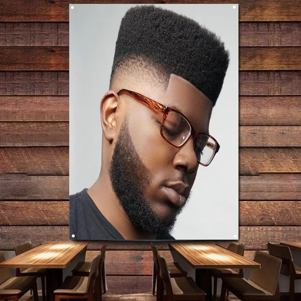 Bald Fade Haircut Flat Top Beard Poster for African Men - Haircut & Shave Wall Art Tapestry Barber Shop Wall Decor Banner & Flag