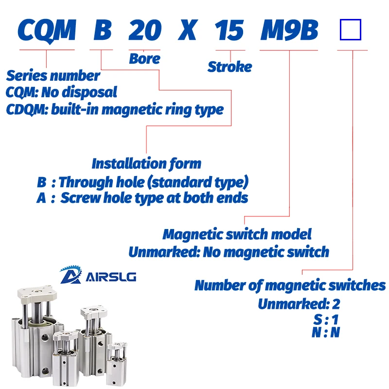 CQMB-Serie Kompakter Pneumatikzylinder mit Führungsschiene, doppeltwirkend, nichtmagnetisch, dünner Luftzylinder CQMB12 16 20 25 32 40 AFR Marke – Detail 1
