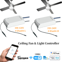 SONOFF IFan04 WiFi Ceiling Fan And Light Controller Ewelink APP RF Remote 433mhz RM433 Fan Speed Adjustable Support Alexa Google