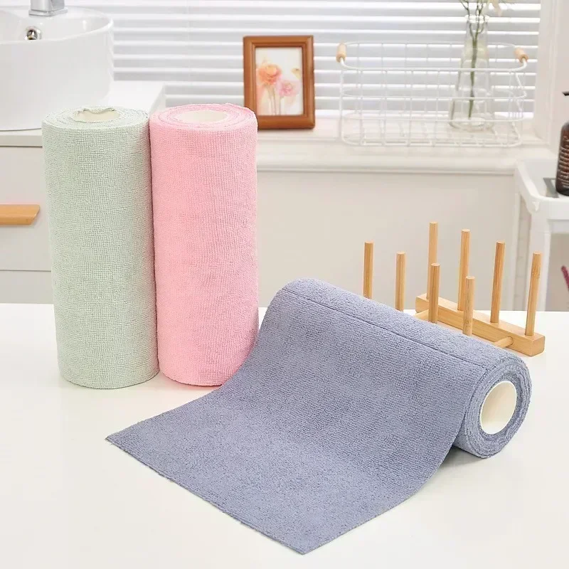 Reusable Cleaning Wipe Household Kitchen Cloth Microfiber Towel Rolls Dish Rags Wash Paper Towel Replacement 1 Roll of 20 Sheets