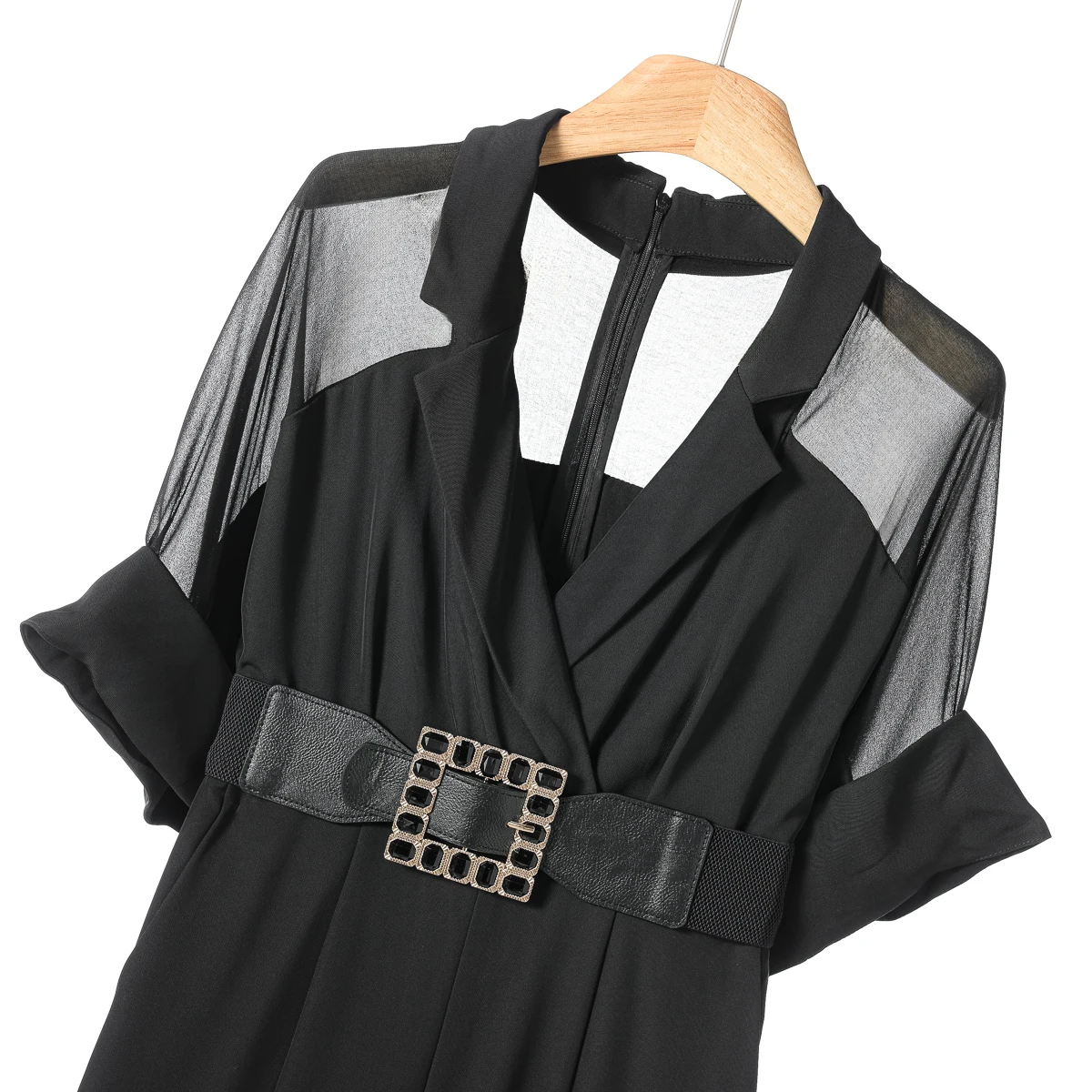 Wuxi lake ly 25 verão terno gola pulôver com cinto cor pura perna larga macacão cintura alta calças de perna larga perna reta