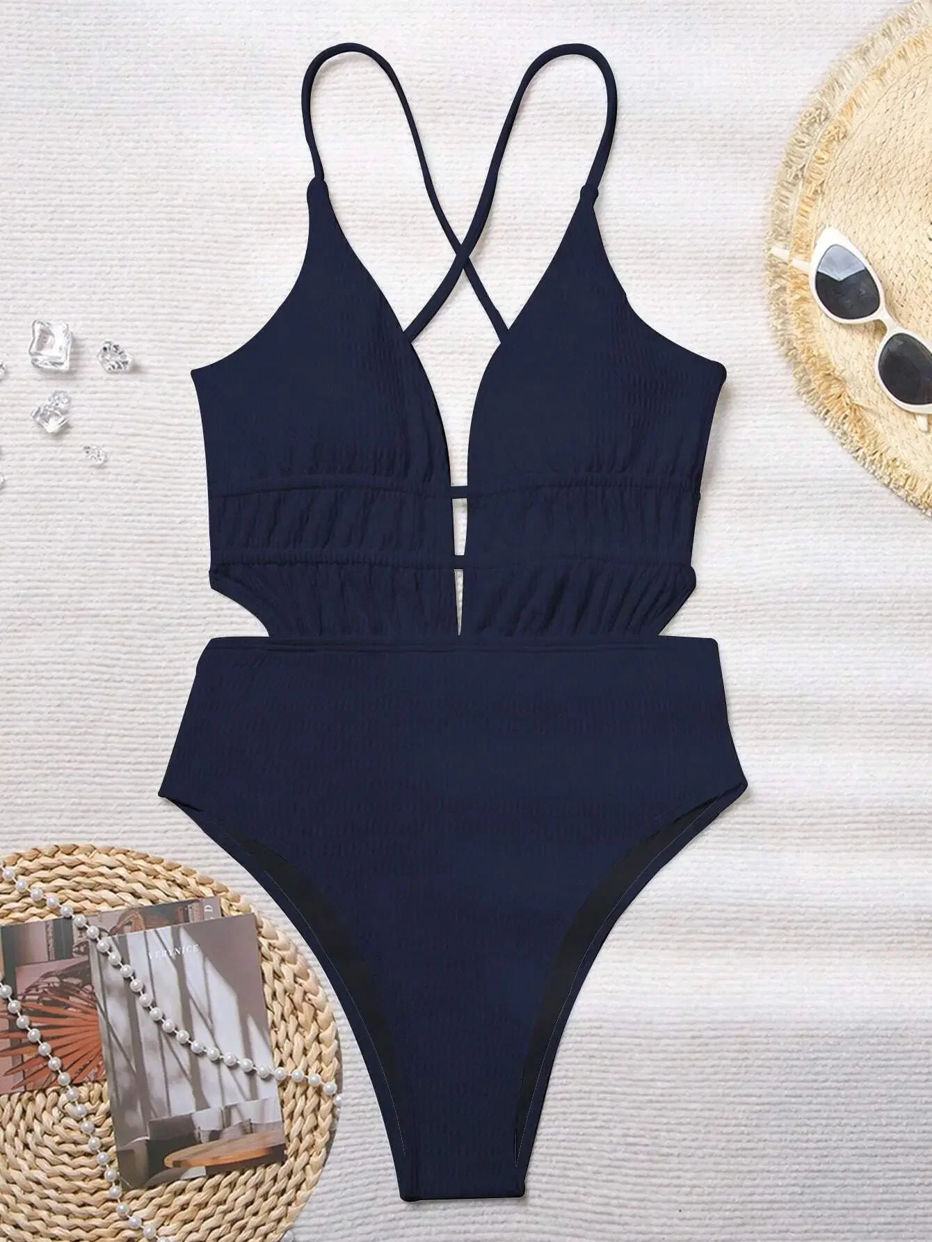 Sexy Black Swimsuit One Piece V-neck Bikinis Bodysuit Swimsuit Swimwear High Waist Bathing Suit Beachwear Biquini