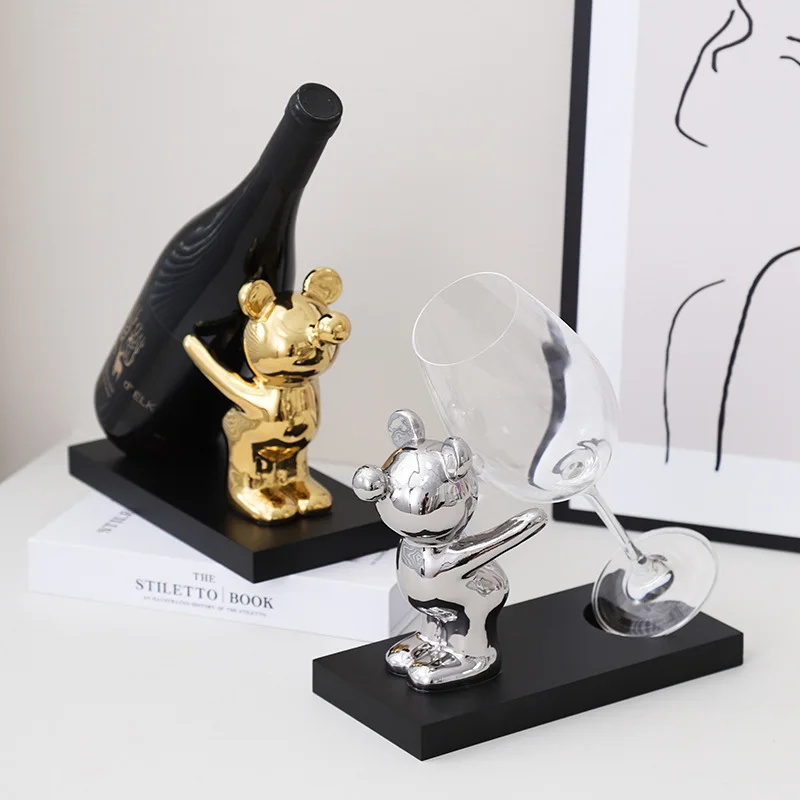 Creative Ceramic Teddy Bear Wine Stand StatueHigh end Living Room Home Decoration Dining Area TV Cabinet Wine Cabinet Decoration