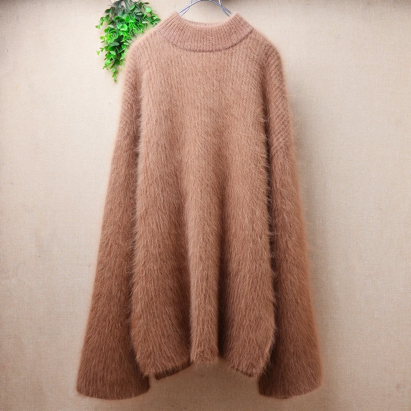 

Female Women Fall Winter Clothing Thick Warm Hairy Angora Rabbit Hair Knitted Turtleneck Long Sleeves Loose Pullover Sweater Top