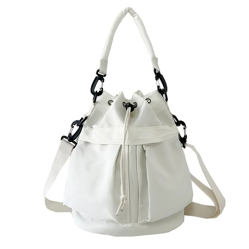 1 قطعة حقيبة دلو نايلون للسيدات مع إغلاق برباط للاستخدام اليومي غير الرسمي حقيبة كتف واحدة محمولة متعددة الطبقات خفيفة الوزن