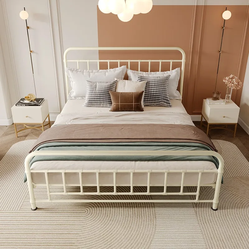 Wrought iron bed, white wrought iron wedding bed, classic simple cream wind double bed