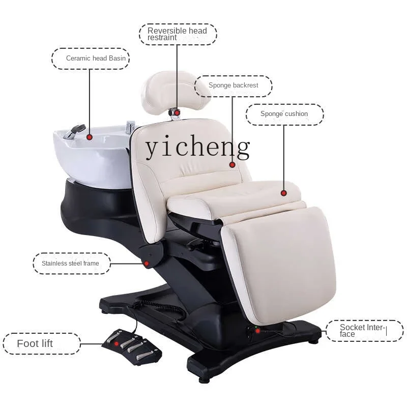 ZC High-Grade Electric Lifting Shampoo Chair Hair Saloon Dedicated Ceramic Basin Flushing Bed Water Heater
