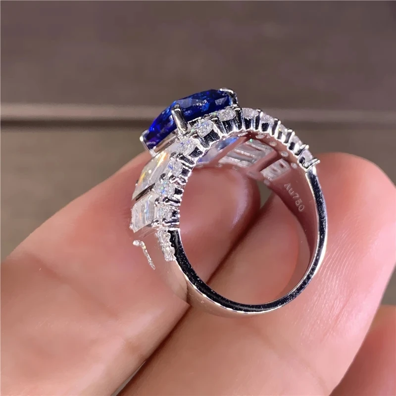 Solid 18K Au750 White Gold Man Ring 1 2 3 4 5Carat Lab Sapphire and Moissanite Diamonds Wedding Party Engagement Anniversary