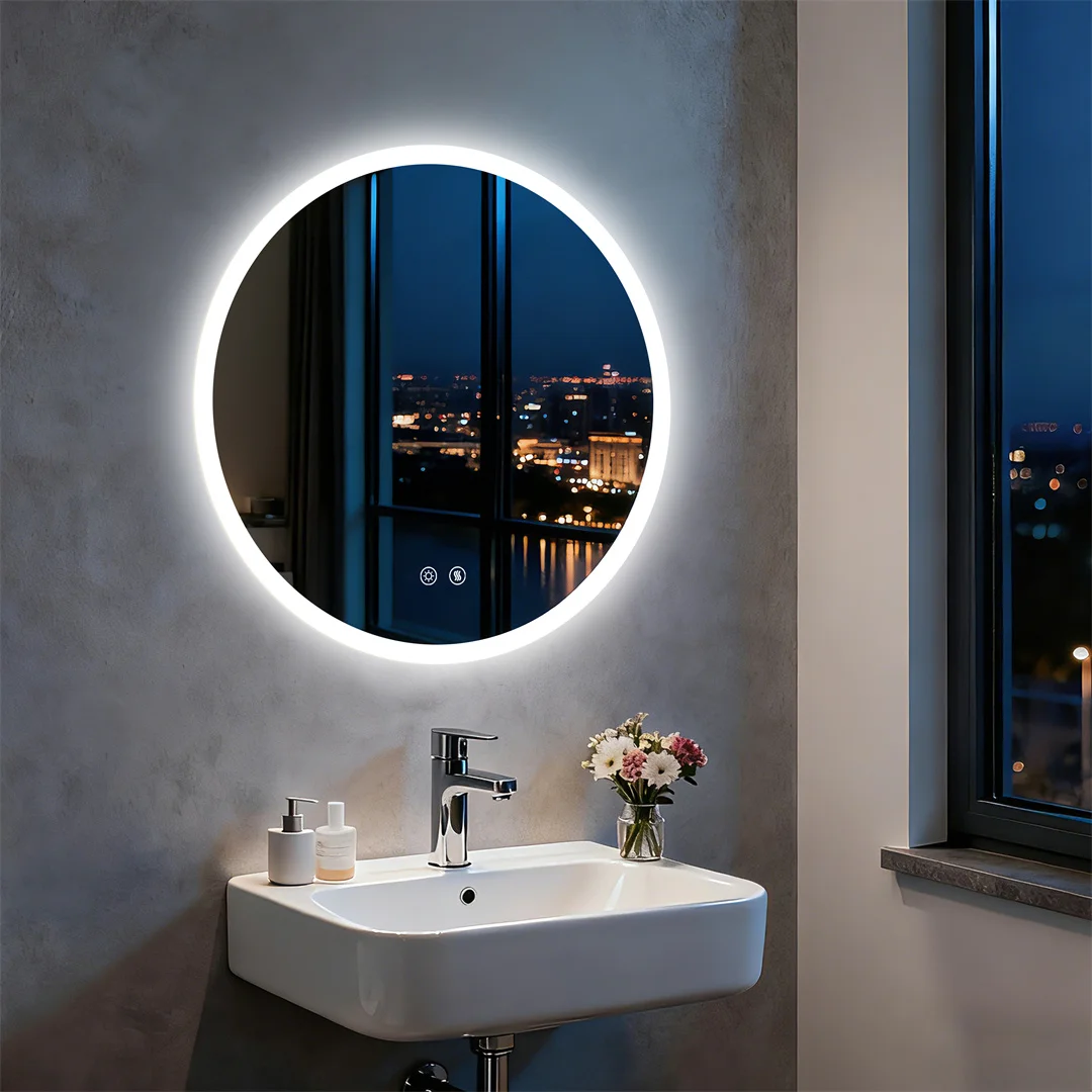 

LUVODI 80CM Round Smart LED Mirror Wall-Mounted Tempered Glass Backlit Vanity Mirror with 3-Color Light Settings Anti-Fog for Home Hotel Use