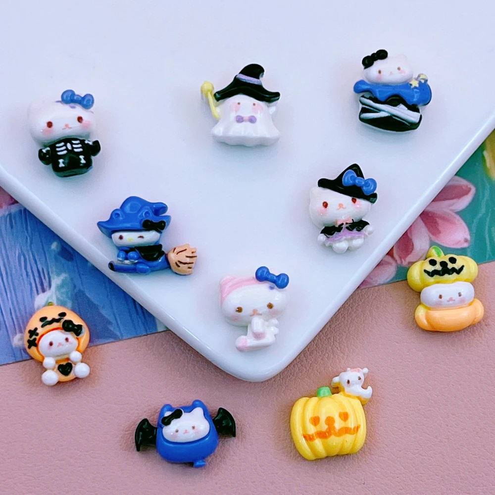 

20Pcs Cute Mini Random All Saints' Day Series Nail Art Accessories Cartoon Pumpkin Bat Broom Hat Resin Nail Charms Supplies