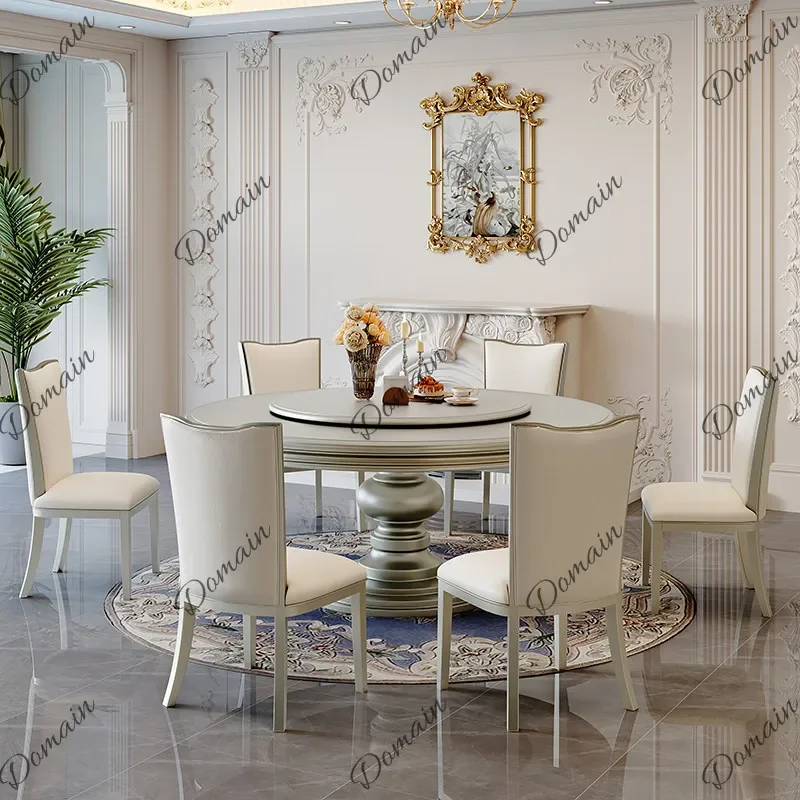 81 N Light Luxury Solid Wood Round Dining Table with Lazy Susan, Modern Minimalist Stone Top for Home