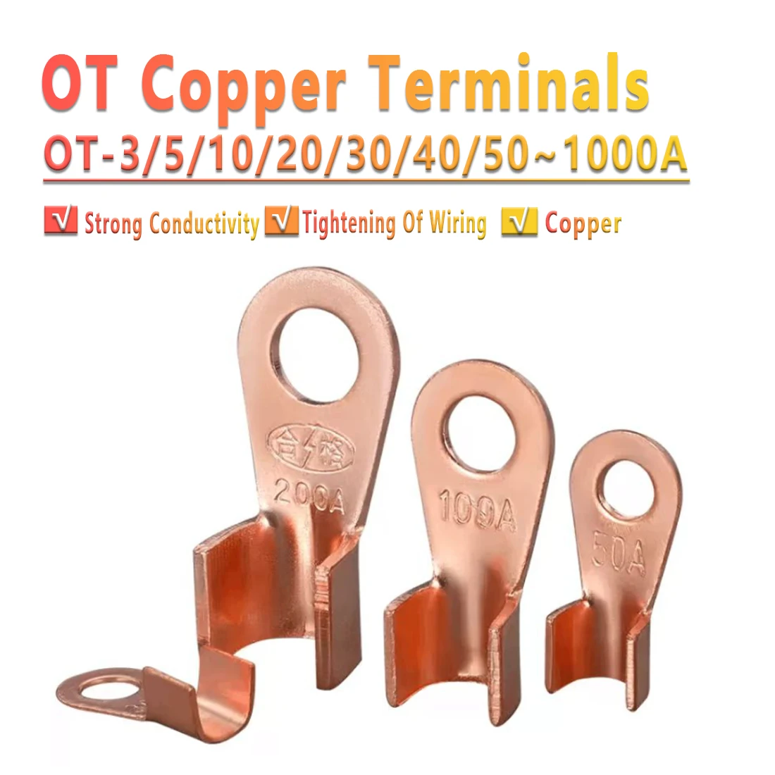 

Copper OT Terminal Non-Insulated Wire Connector Bare Electrical Cable Terminals Lug Battery Ring Crimp Terminal 3-1000A