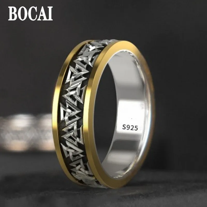 BOCAI Real S925 Silver Fashion Gifts Viking Knots Silver Inlaid Copper Rings for Men Single Trend Jewelry