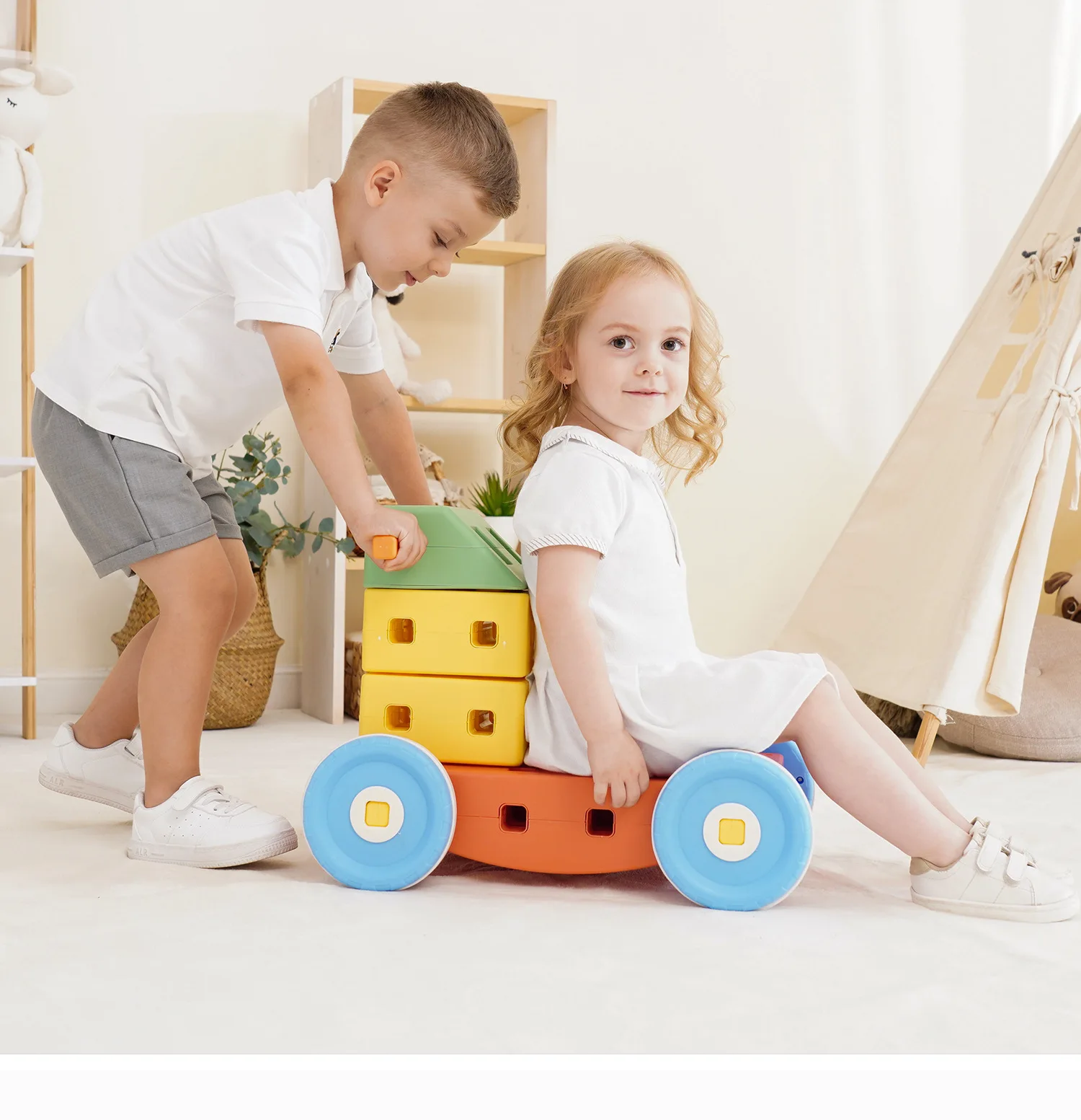 Toddler DIY Building Blocks with Wheels, Creative Sensory Educational Toys,Early Learning Play Set for Kids Ages 3+