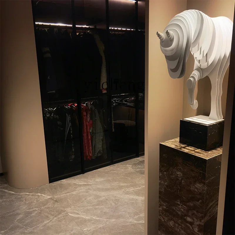 W28 Large Floor-to-ceiling Horse Sculpture Ornament Staircase Entrance TV Cabinet High-end Decoration
