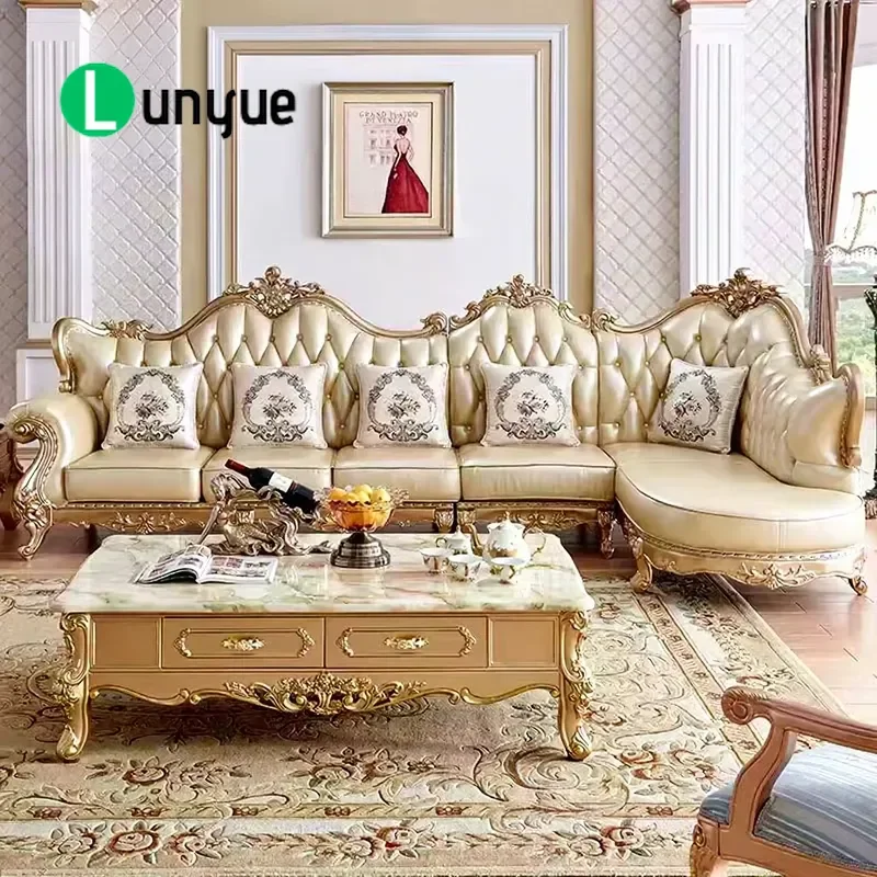 Modern Luxury Leather L Shaped Sofa Set Curved Backrest Armrest Solid Wood Frame 3 Seater Plus Chaise Lounge Recliner Living